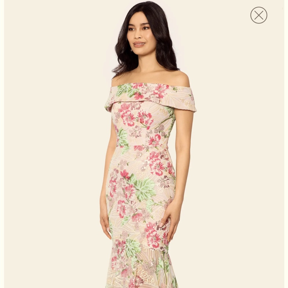 Sequin Embroidered Off the Shoulder Midi Cocktail Dress Pink
